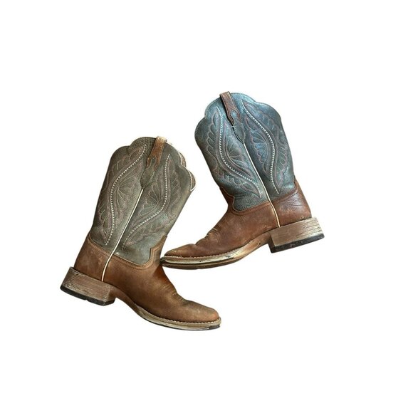 Ariat Women’s 7B PrimeTime Blue Green Cowboy Boots Western Square Toe Work - Picture 1 of 5